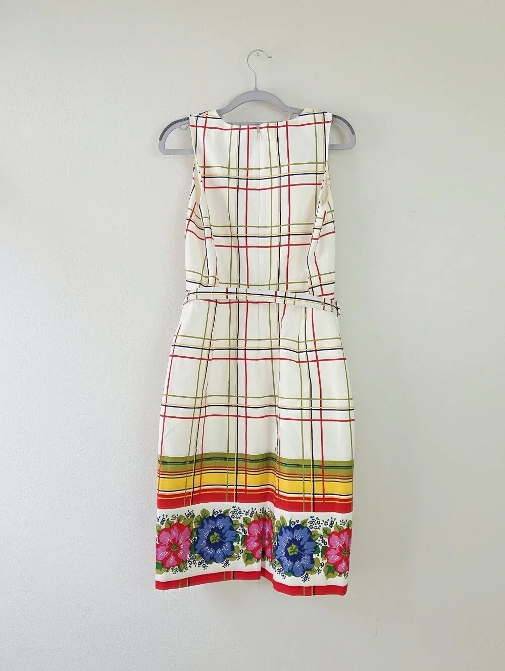 J. Crew Belted bi-stretch cotton dress with floral border Size 2